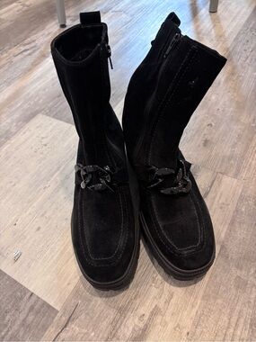 Gabor Black Suede Mid-Calf Boots with Chain Detail